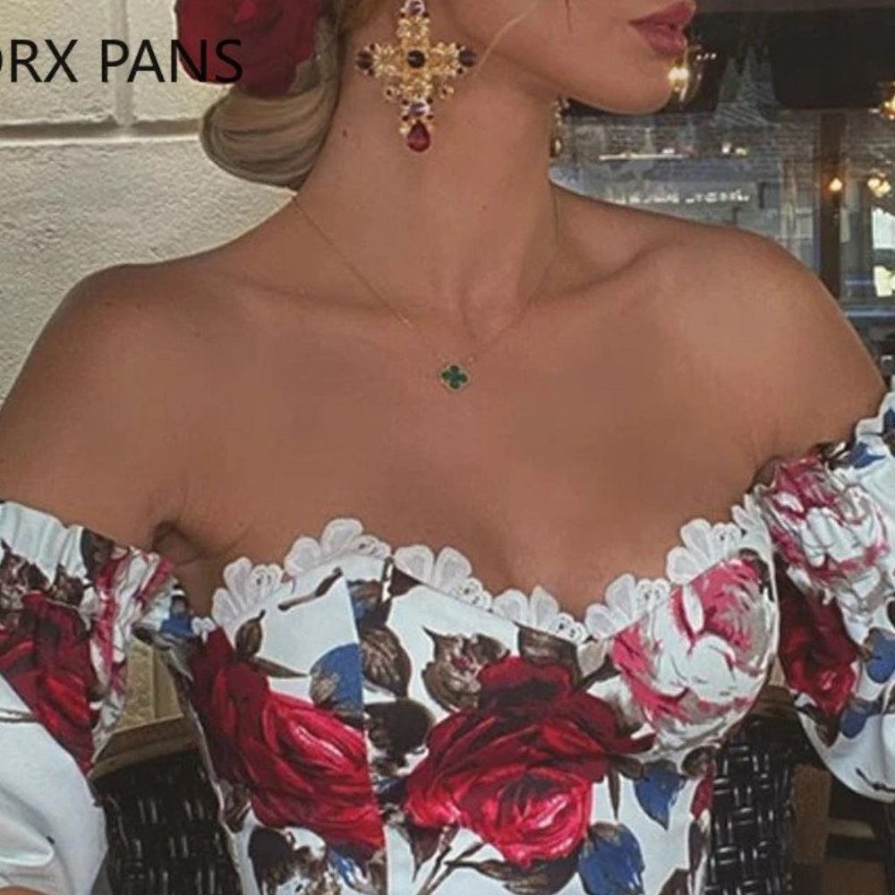 Women's Off Shoulder Midi Dress - Picture 4 of 4